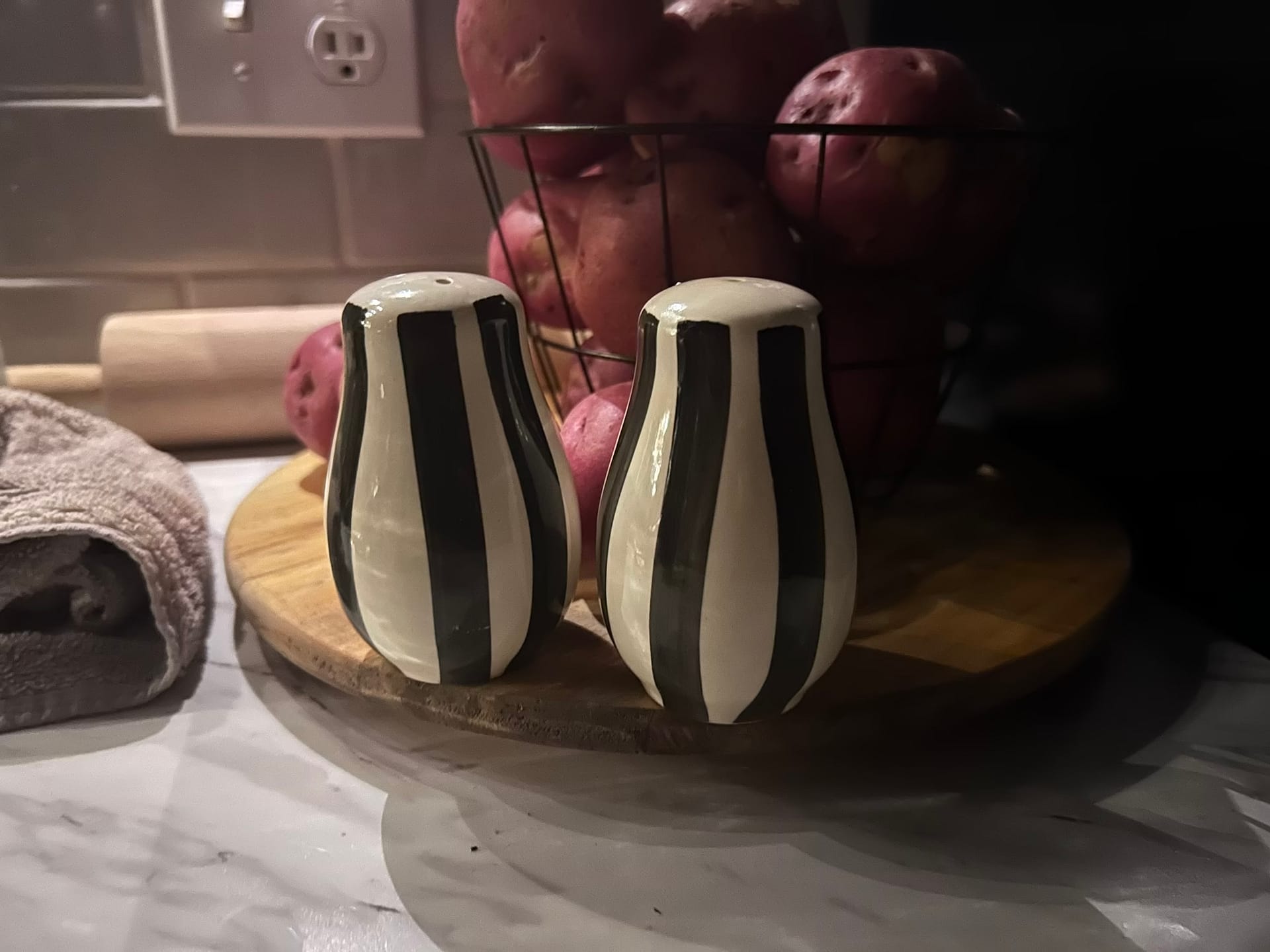 striped salt and pepper shakers